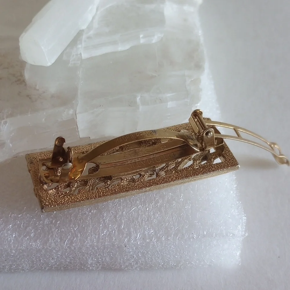 MADE IN FRANCE GOLD TONE TEXTURED METAL HAIR CLIP SIGNED BTE SGDG